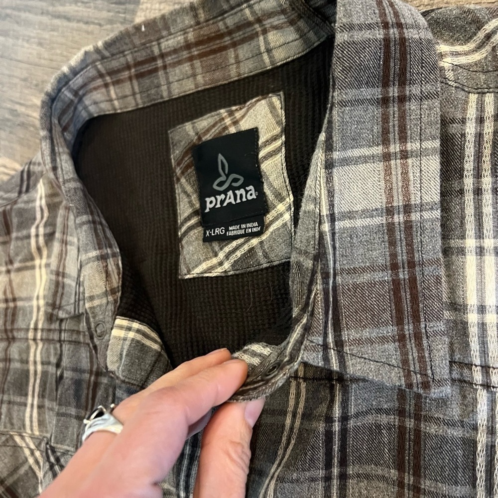 Prana Men's Gray and Brown Plaid Shirt - Picture 2 of 6